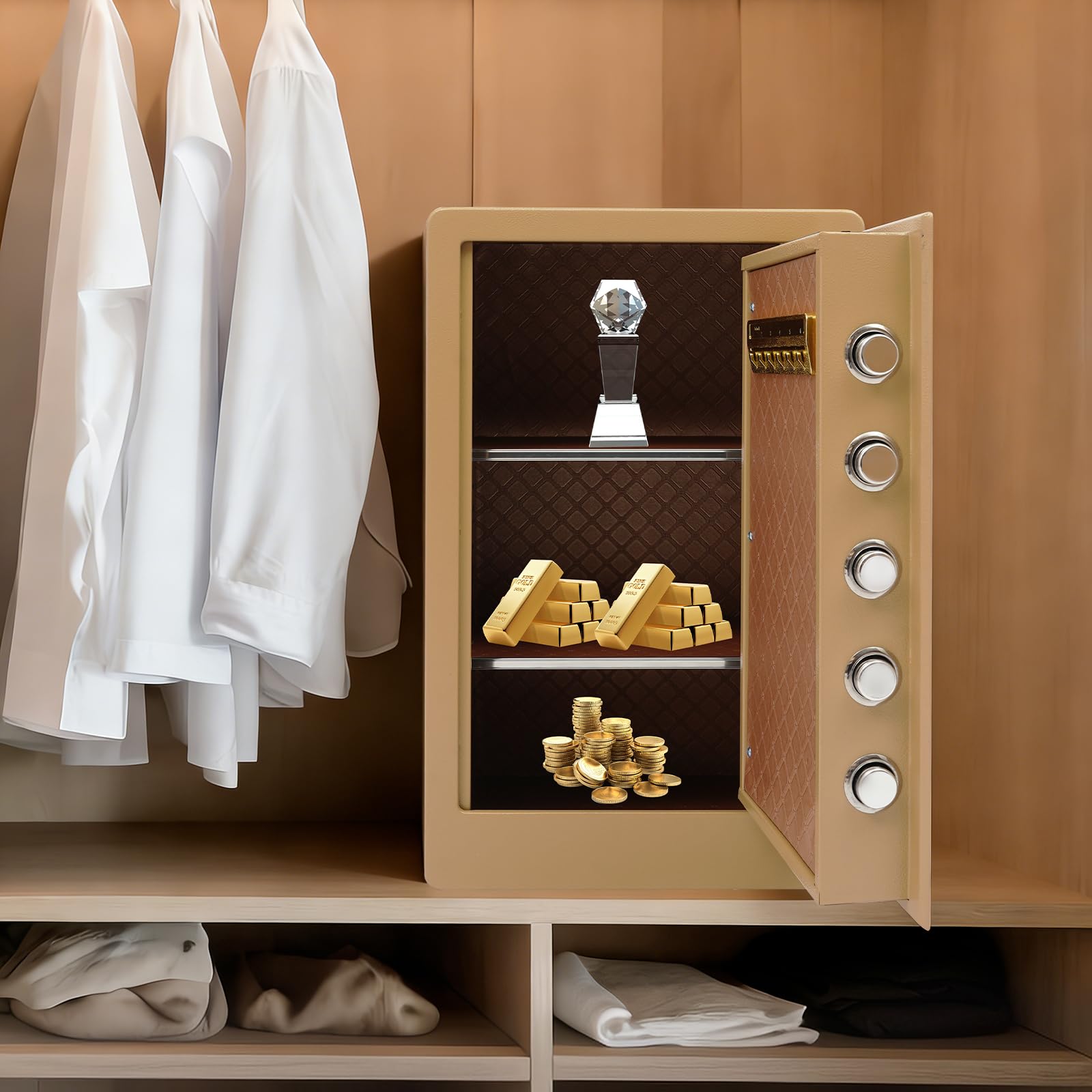 Cassaforte per mobili da 60 cm, per la casa, ignifuga, impermeabile, con serratura a combinazione e chiavi, cassaforte da parete per ufficio, cassaforte per oggetti di valore, design nero e