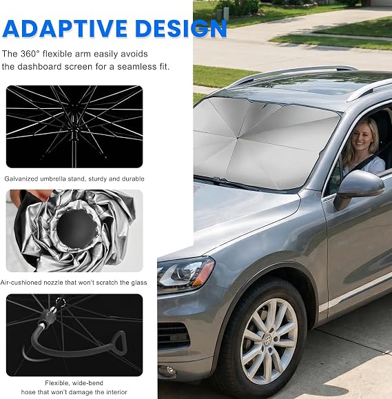 Car Windshield Sunshade Umbrella, 5530 Auto Front Window Sun Shade Cover with 360 Bendable Handle, Foldable Vehicle Windshield Sunshade Umbrella for Sun & UV Protection (L)