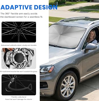 Car Windshield Sunshade Umbrella, 5530 Auto Front Window Sun Shade Cover with 360 Bendable Handle, Foldable Vehicle Windshield Sunshade Umbrella for Sun & UV Protection (L)