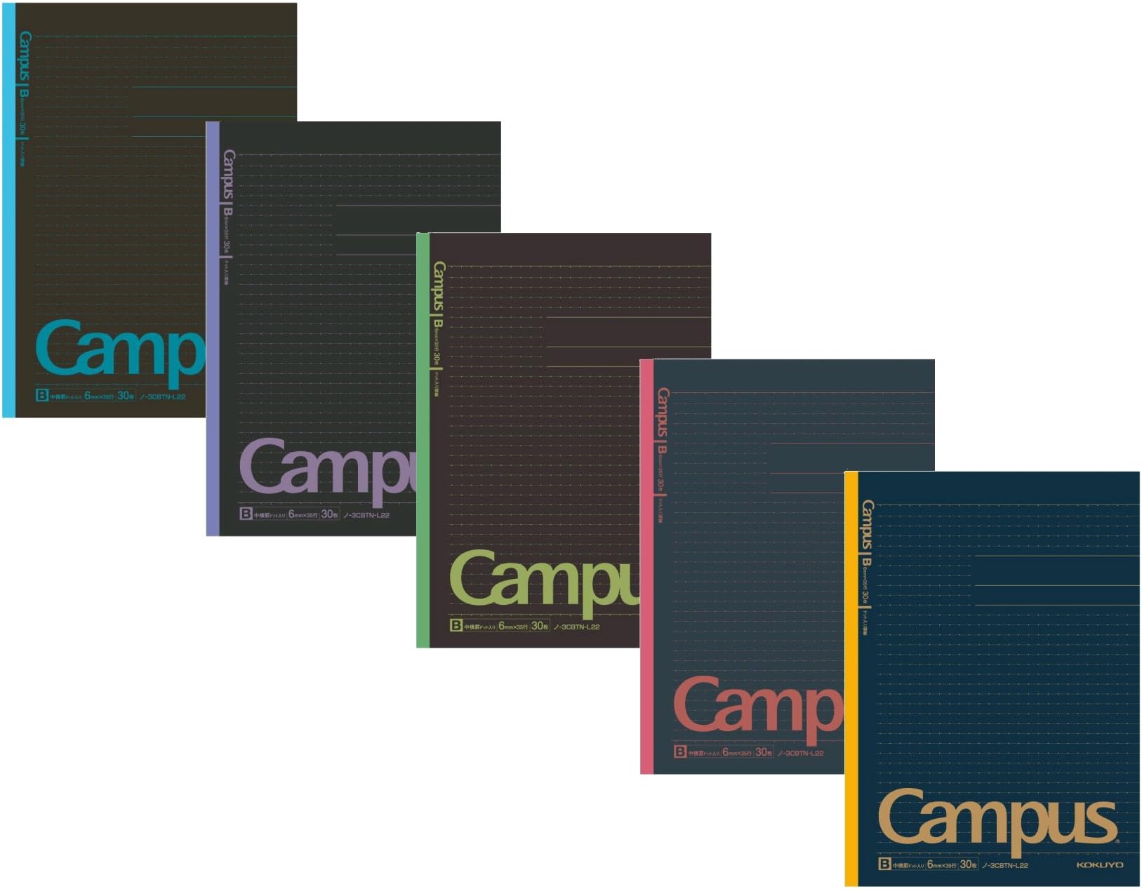 Kokuyo Campus Todai Series Pre-Dotted Notebook, Semi B5 Pre-Dotted-Line 30 Sheets - 60 Pages, Pack of 5 Limited Dark Colors 5 Notebooks (6mm)