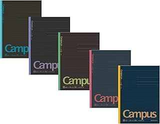 Campus Todai Series Pre-Dotted Notebook, Semi B5 Pre-Dotted-Line 30 Sheets - 60 Pages, Pack of 5 Limited Dark Colors 5 Notebooks (6mm)