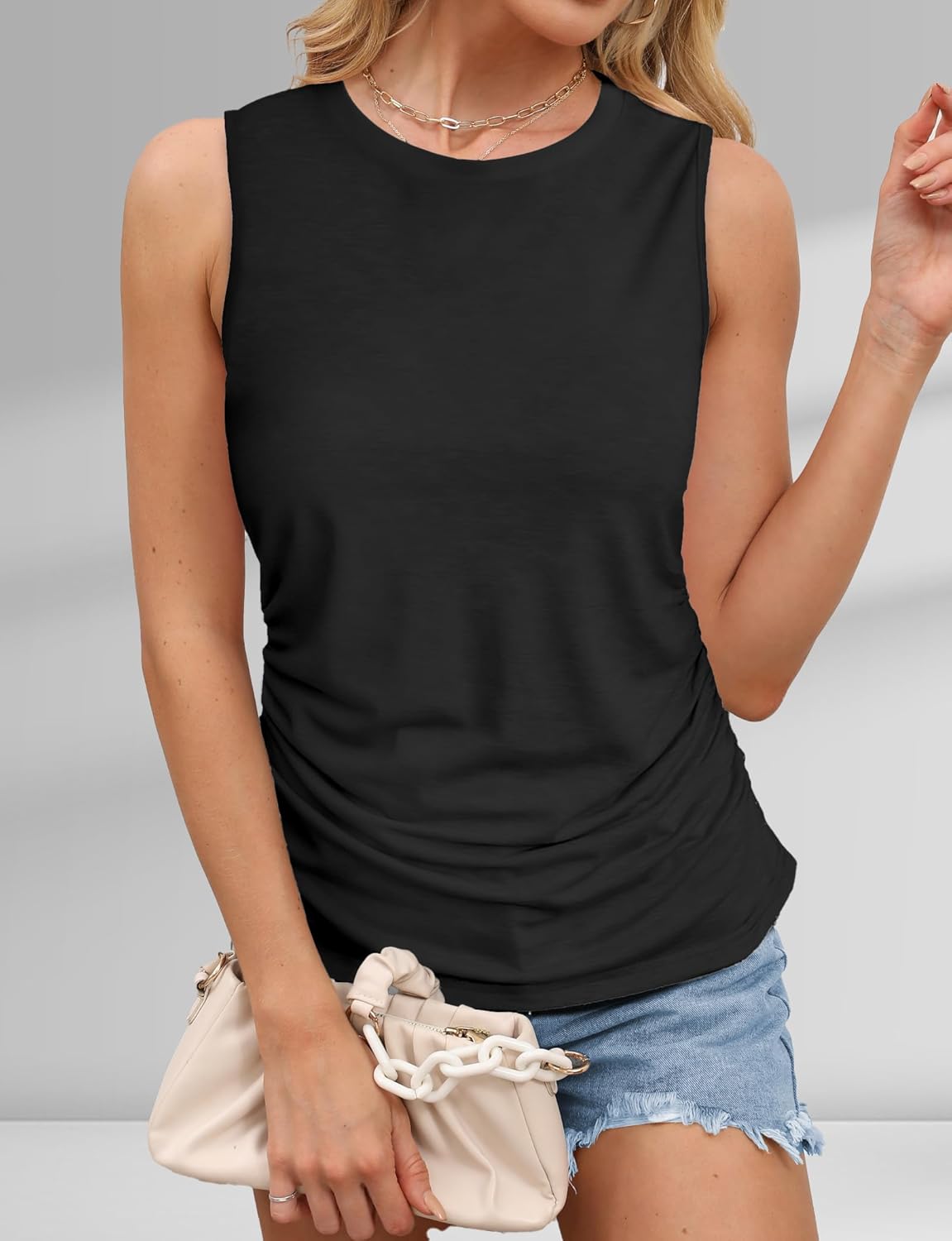 AURUZA Womens Ruched Tank Tops Crewneck Loose Fit Basic Going Out Clothes Casual Summer Sleeveless Shirts for Women - Image 6