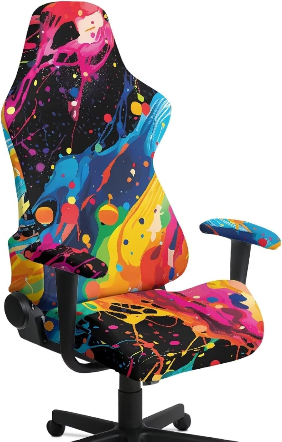 Colorful Tie-Dye Gaming Chair Cover 4-Piece Set with Arms, Universal Stretch Fit, Pet Proof & Easy Care Office Chair Slipcover for Vibrant Study, Bedroom, or Creative Studio