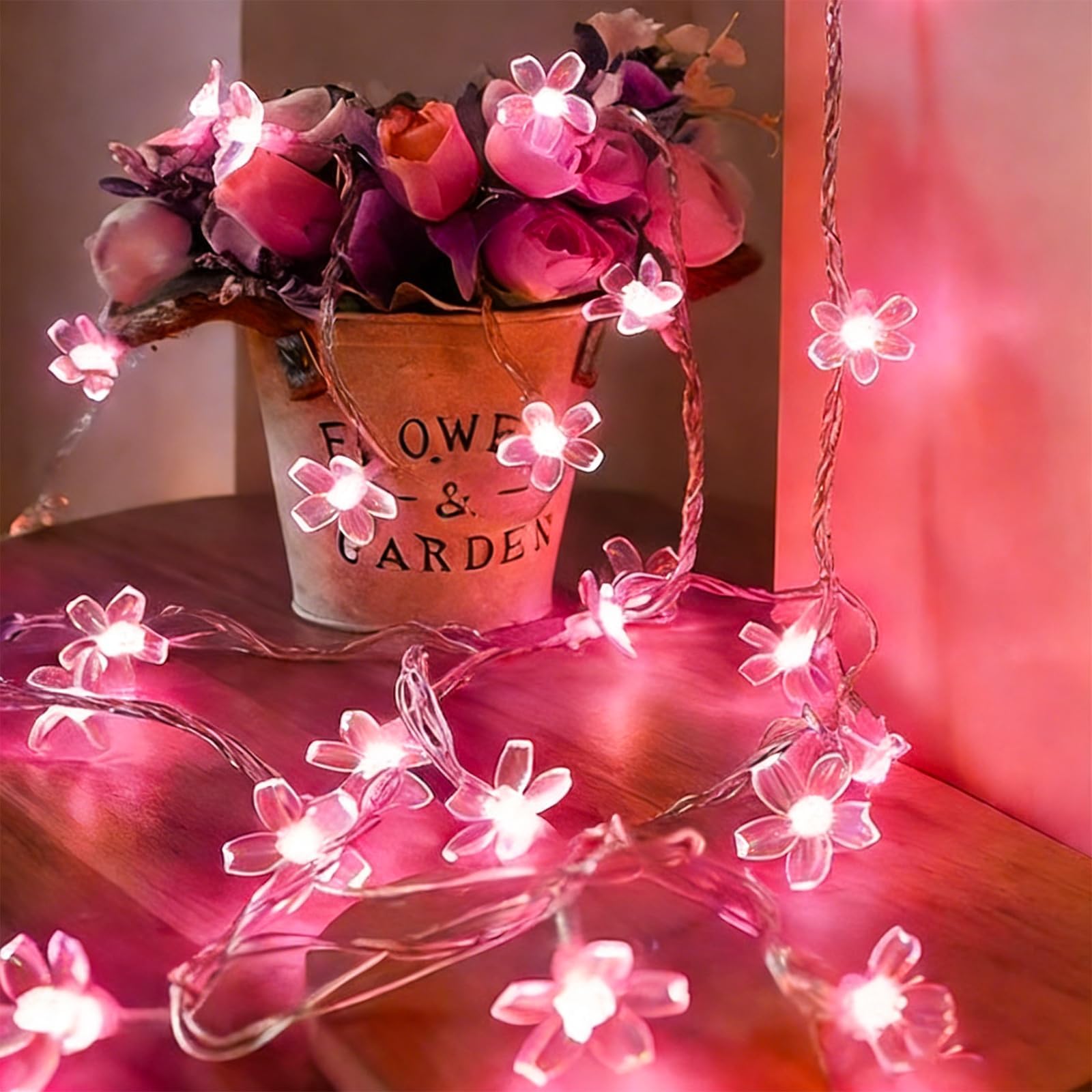 33ft Pink Aesthetic Flower String Lights, 100 LED Plug in Fairy Lights with Soft Cherry Blossom Petals, Romantic Indoor Decor for Valentine's Day Bedroom Wedding Birthday Party