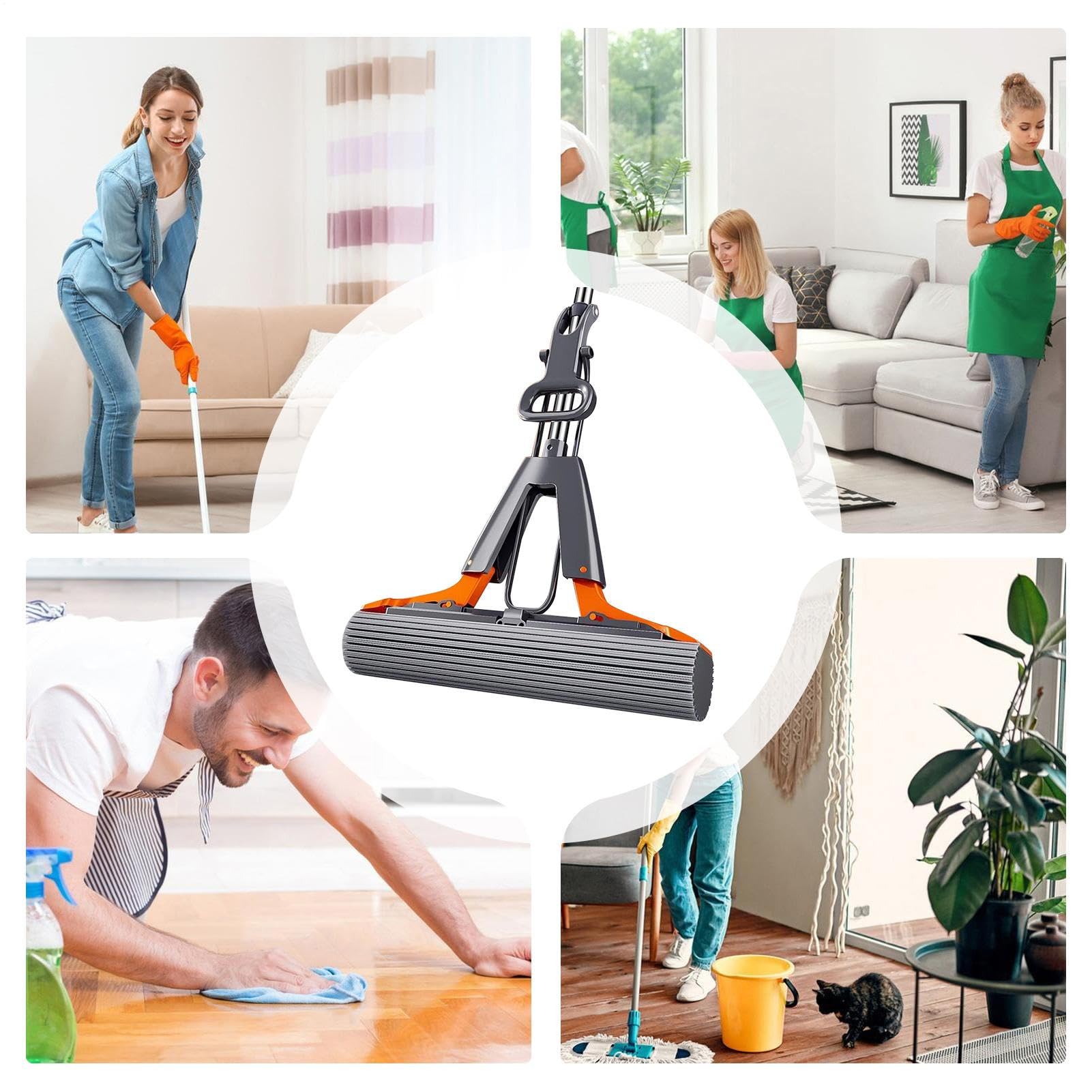 Mopa autoescurridora con Cabezal reemplazable, fregona de Cocina | absorbente para suelos, elimina la grasa y las manchas de agua, azulejos laminados, baño, garaje, dormitorio