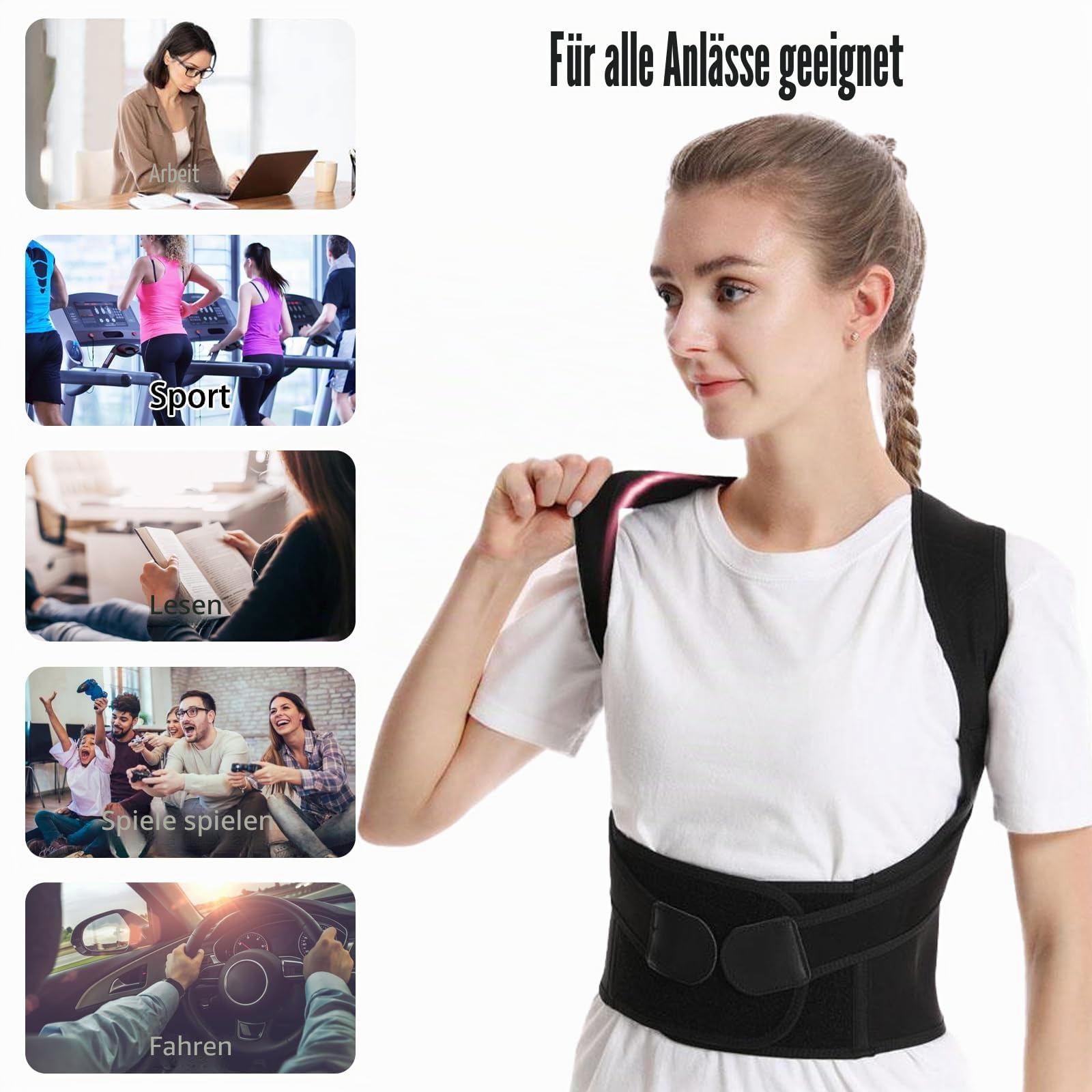 Verstellbarer rückenhaltungsgürtel,Rücken geradehalter,Atmungsaktive schultergurt haltungskorrektur für rücken hals und schulter,Haltungstrainer für frauen männer