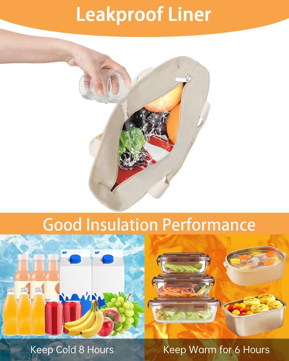 GLENKEY Insulated Lunch Bag Tote Lunch Box - Large Leakproof Cooler Bags for Adults - Soft Lunchbox for Women Work Shift Outdoor Travel Beige 8L - Image 5