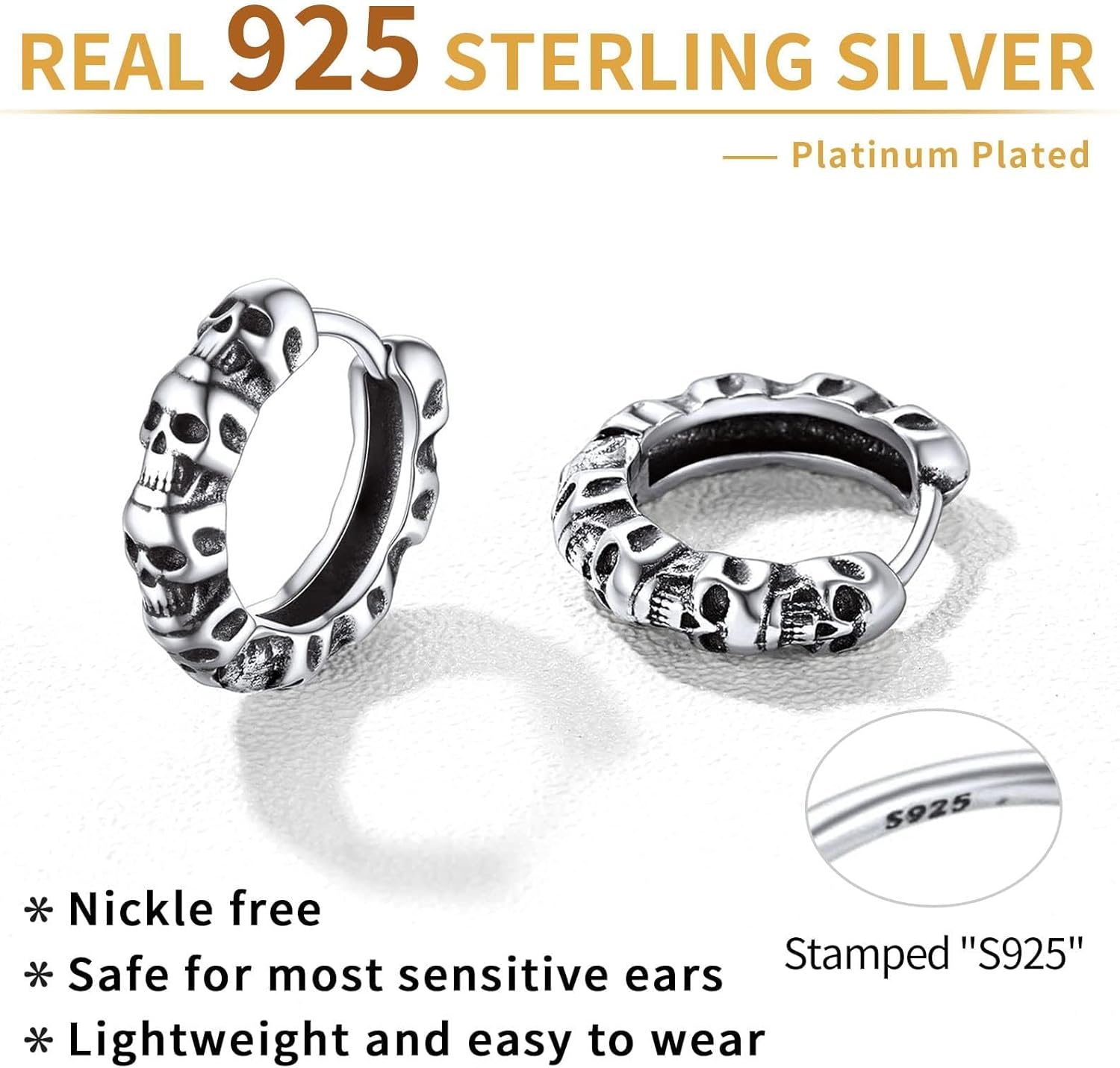 ChicSilver Small Chunky Hoop Earrings White Gold Plated Silver Thick Huggie Hoop Earrings for Women Hypoallergenic Lightweight (with Gift Box)