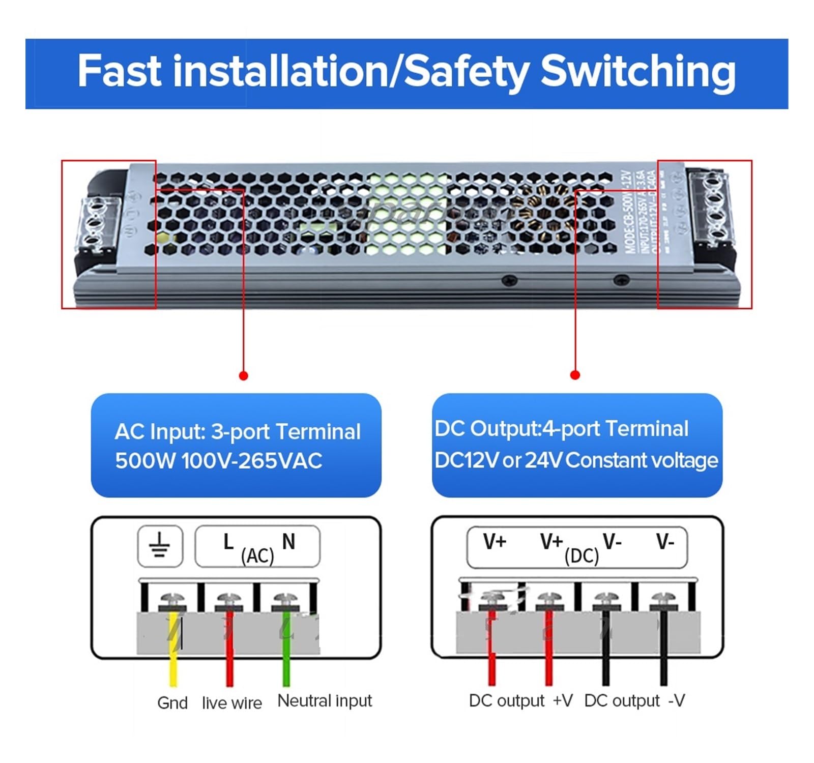 Ultra cienki zasilacz LED, transformatory oświetleniowe DC 12V 24V, 400W AC 170-265V sterownik do diod LED Strip Lights Bezpieczeństwo użytkownika(12V)