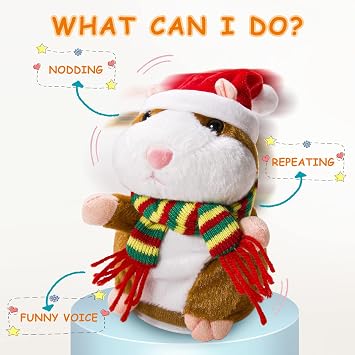 Eocolz Talking Hamster Repeats What You Say Mimicry Pet Plush Buddy Electronic Mouse Interactive Toy Funny Kids Stuffed Toys Children Early Learning for Girl and Boy Gift (Brown)