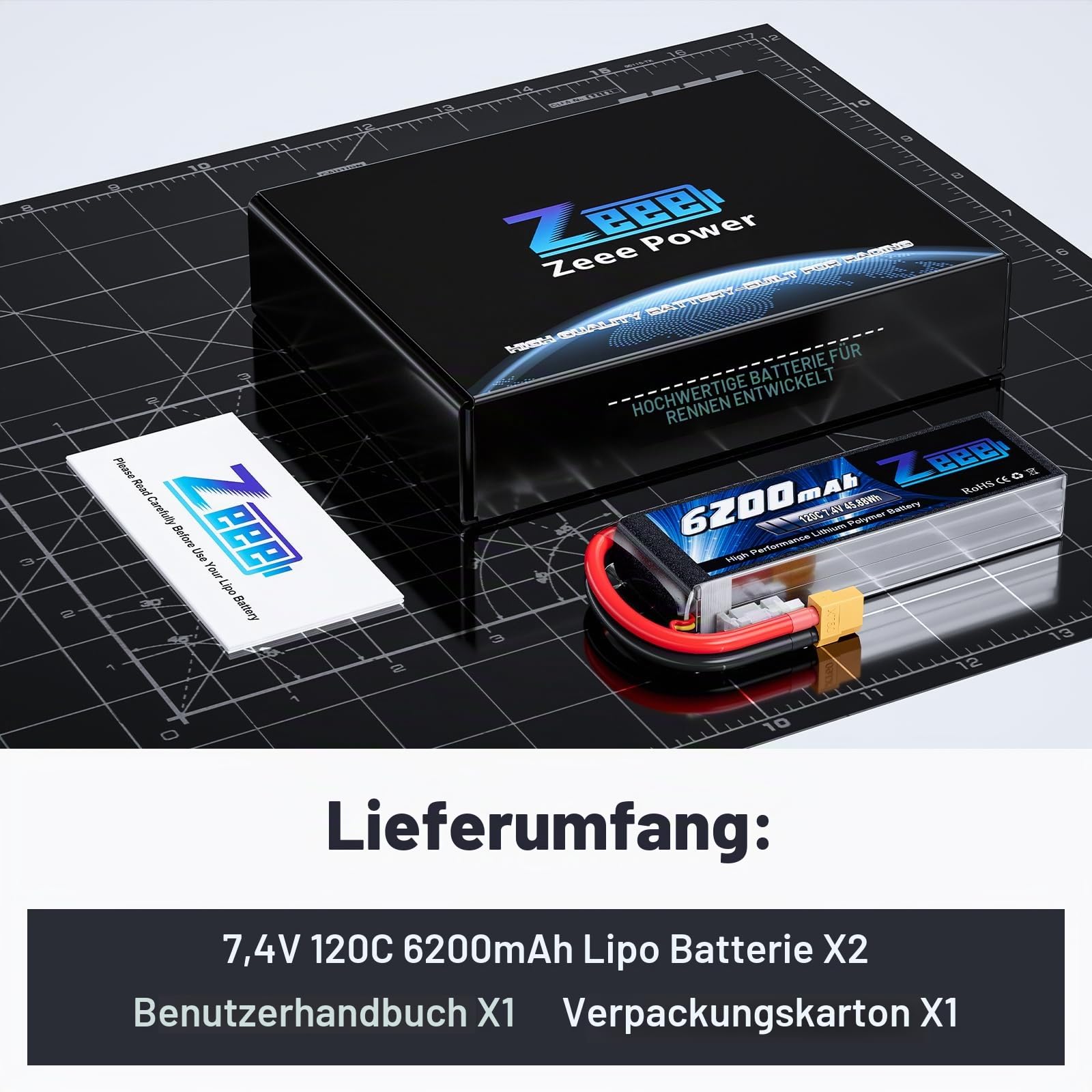 Zeee 2S Lipo 6200mAh 7,4V 120C Softpack-RC Akku mit XT60 stecker(2 Stück) | RC Batterie für RC-Autos, LKWs, RC-Fahrzeuge, Truggy, Buggy, Panzer, Hubschrauber, Flugzeug, Rennmodelle