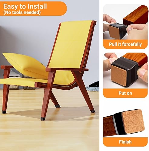 Miniatura 5 de 36 protectores cuadrados para patas de silla, almohadillas de fieltro para muebles de madera dura, protectores de patas de silla para suelos de