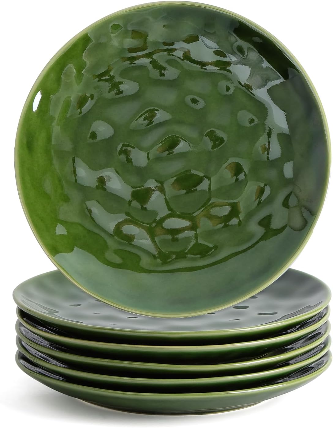 vicrays Ceramic Round Dessert Salad Plates - 8 Inch, Set of 6, Microwave, Oven, and Dishwasher Safe, Scratch Resistant, Porcelain Fluted Suitable for Snacks, Appetizer, Home, Party (Green)
