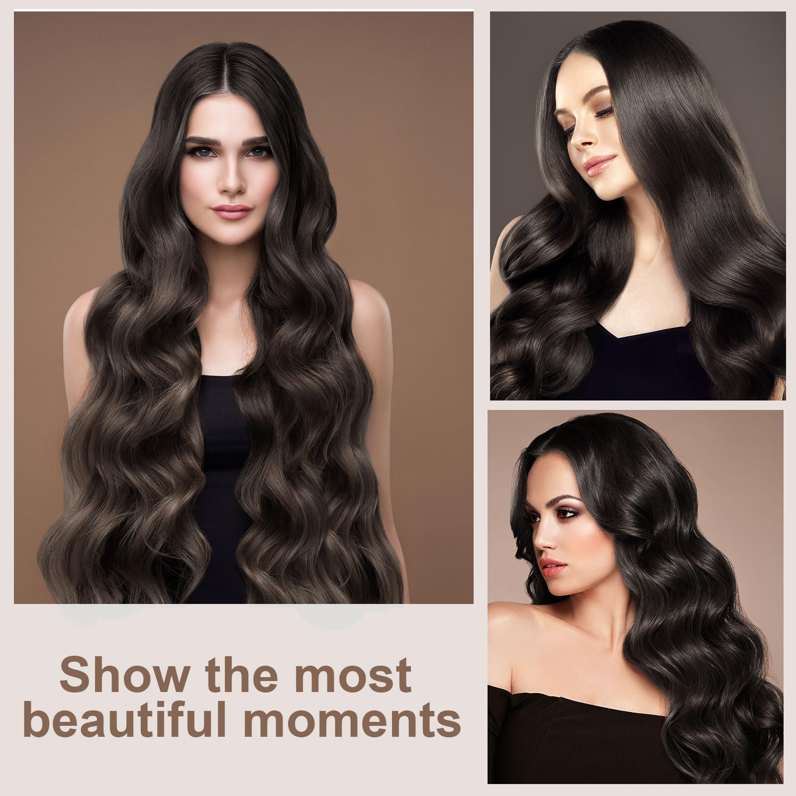 TSHAOUN Parrucca Lungo Ondulato Donna, 27''/70cm Nero, Capelli Lunghi Mossi Ricci per Cosplay e Feste