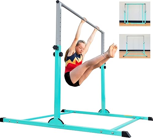 Barra de gimnasia plegable de 5 pies y 6 pies para niños y adolescentes, barra horizontal de entrenamiento de gimnasia para uso en casa y club