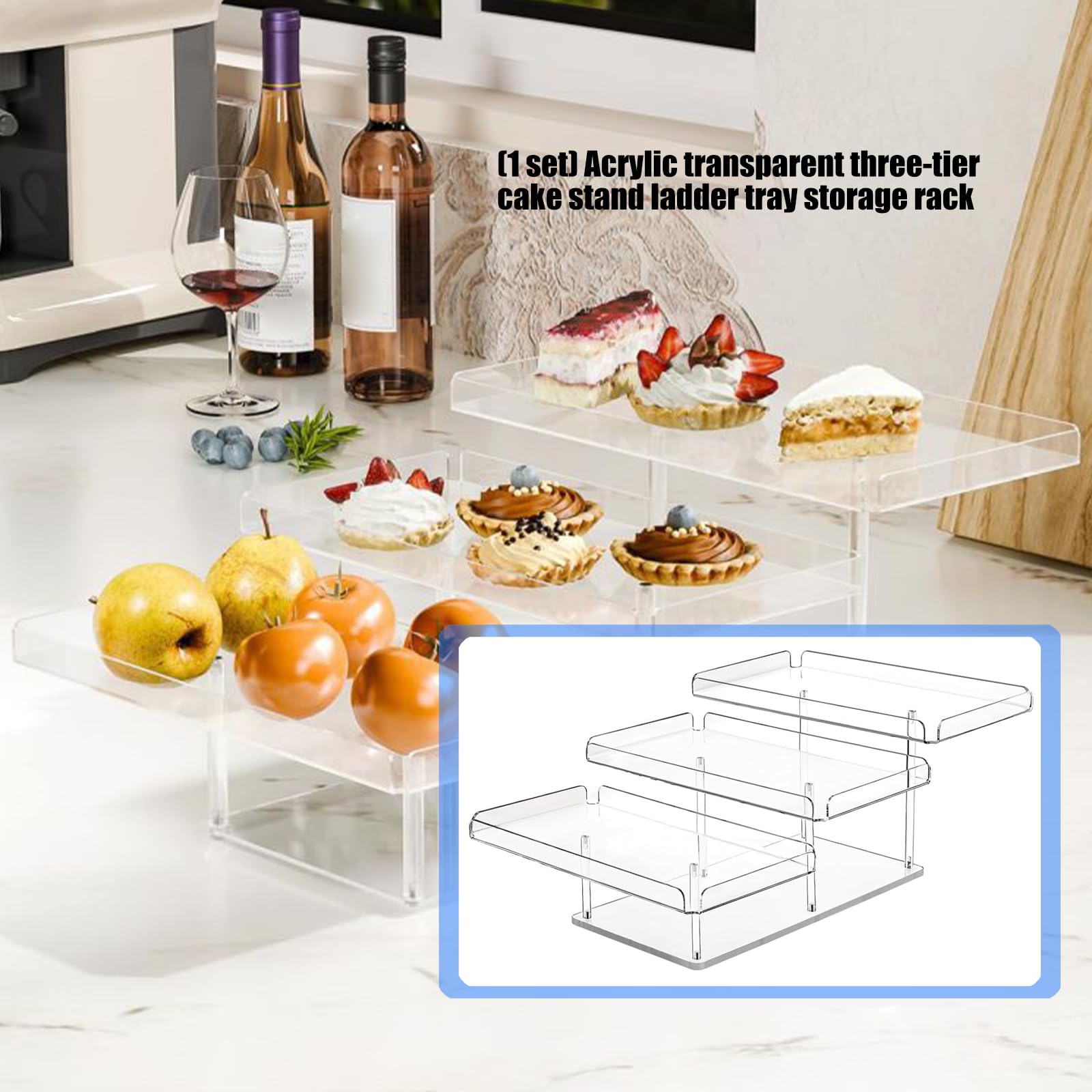 Moderna per Torte in Acrilico a 3 Livelli Scaffale Trasparente per Esposizione Dolci Forniture per Feste Piattaforma Servizio Stabile a più Strati Cucine domestiche Supporto per Torte
