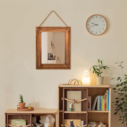 Miniatura 7 de OKSQW Espejo de pared de granja, espejo rectangular de madera rústica marrón, marco de madera decorativa de 16 x 12 pulgadas, con espejo y cuerda de