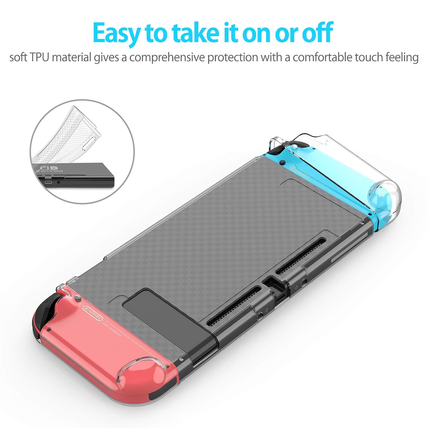 HEYSTOP Case Compatible with Nintendo Switch Dockable Clear Protective Case Cover for Nintendo Switch and Joy-Con Controller with a Nintendo Switch Screen Protector and Thumb Grip Caps