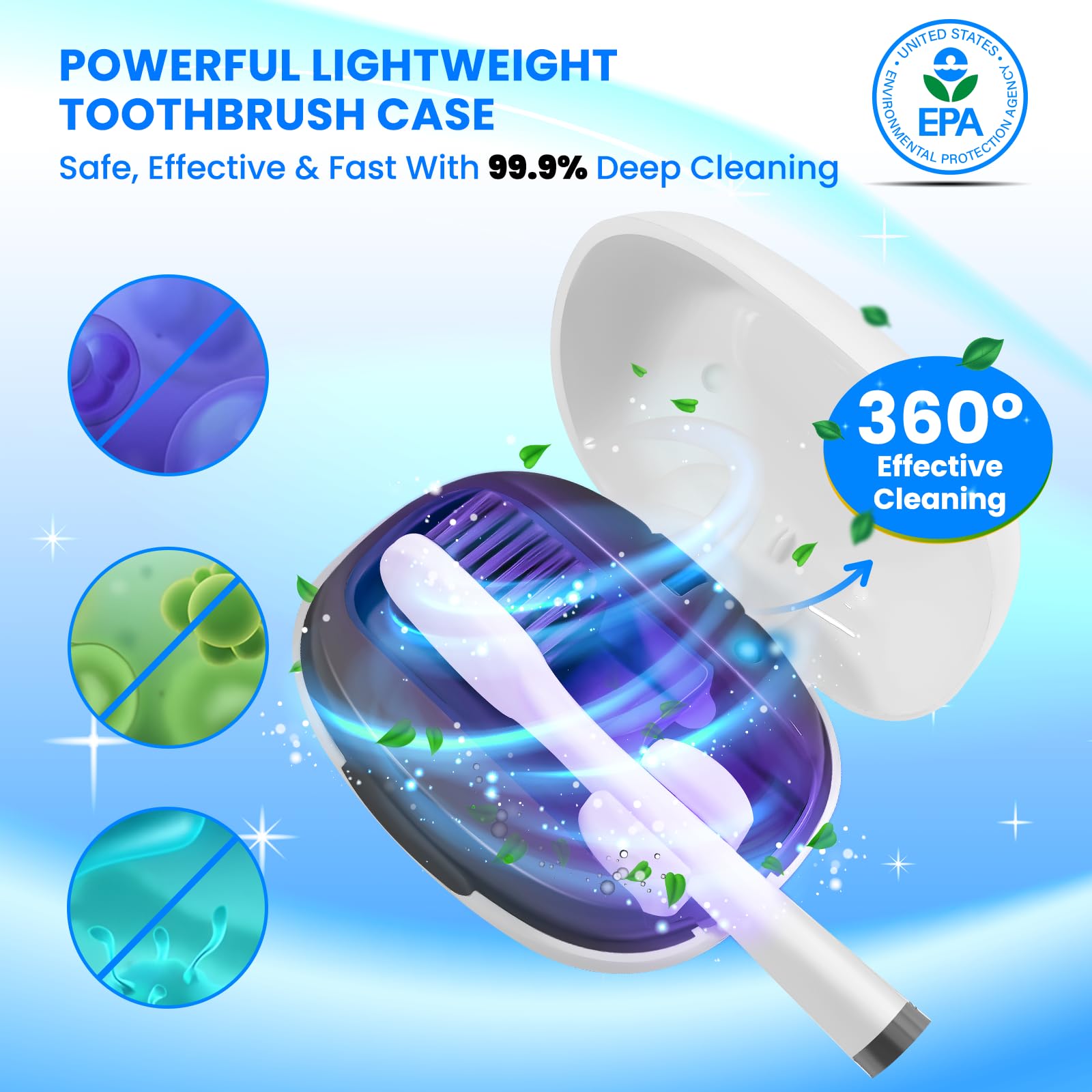 Funda limpiadora de cepillos de dientes – Fundas para cepillos de dientes con soporte – Funda recargable y portátil para limpieza de cepillos de dientes – Se adapta a cualquier cabezal de