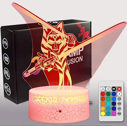Luz nocturna de ilusión 3D de Star Wars, regalos Ahsoka, lámpara decorativa de 16 colores con control remoto y táctil, juguetes de Baby Yoda para