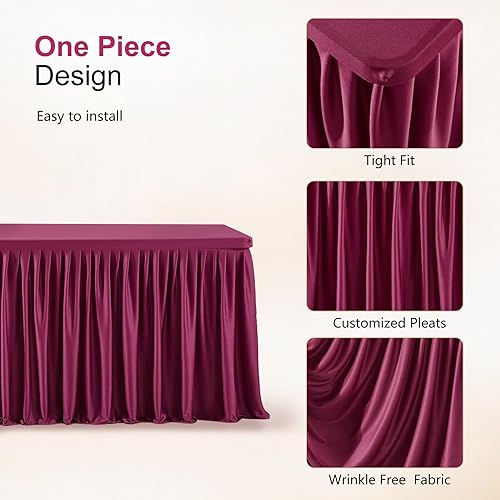 Miniatura 46 de Wish Care Paquete de 2 manteles rectangulares negros para mesas de 6 pies, manteles ajustables de poliéster elásticos 6T para fiestas, bodas, ferias