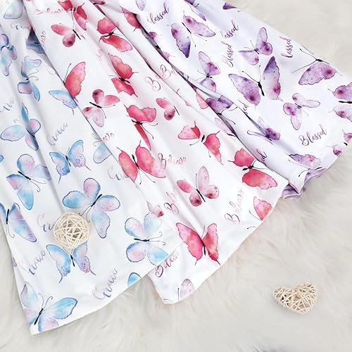 Miniatura 7 de BORITAR Mantas de felpa suave para niñas con elegante patrón de mariposa rosa, tela de visón de doble capa con respaldo punteado, manta de regalo