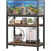 10 Gallon Fish Tank Stand, 24.0" L x 11.8" W x 24.4" H, Aquarium Stand with 3-Tier Storage Shelves, Heavy Duty Terrarium Stand, Rustic Brown