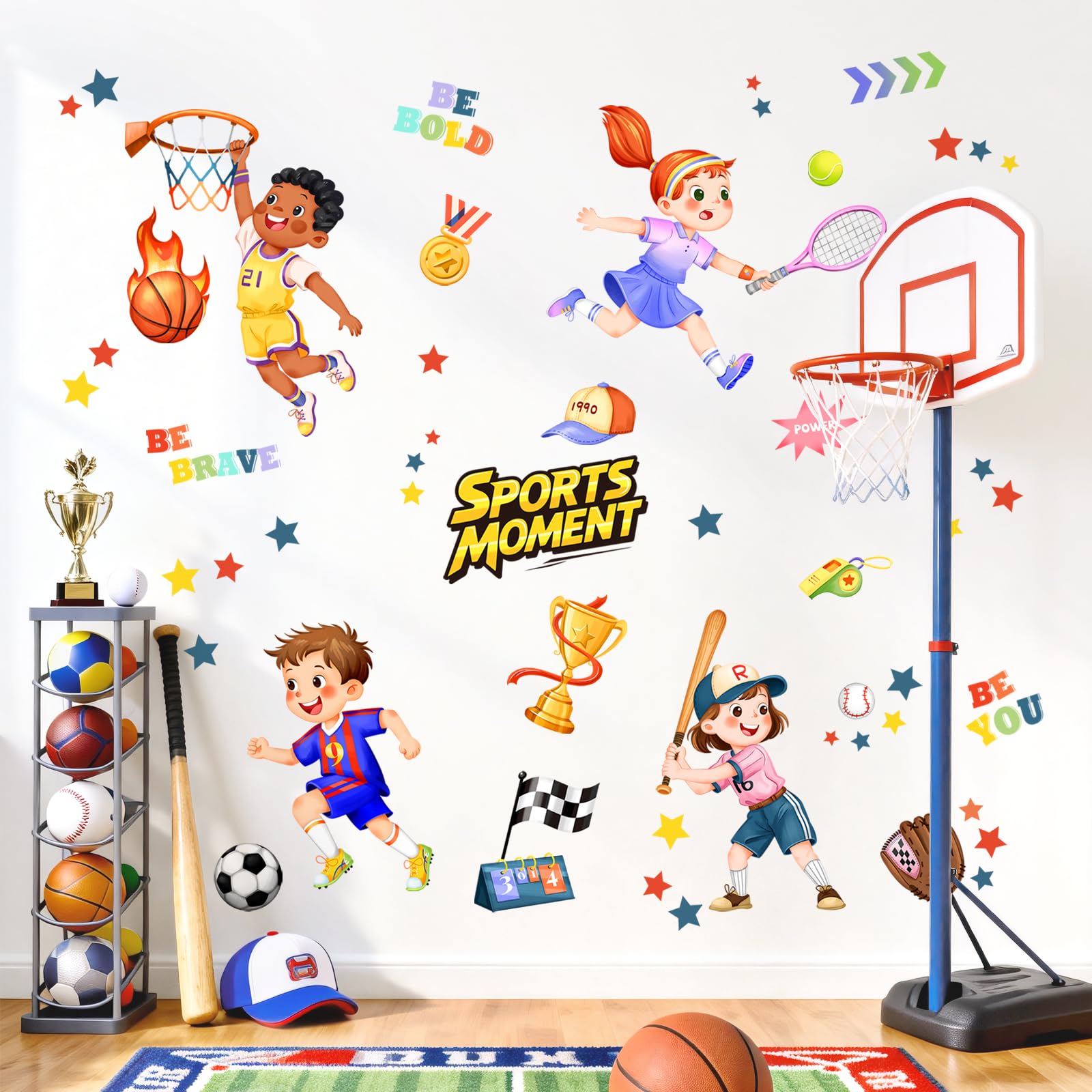 Tanlaby Sports Wall Decals Baseball Tennis Soccer Basketball Wall Stickers for Baby Nursery Kids Room Gymnasiums Gyms Classrooms Kindergartens Wall Decor - Image 3