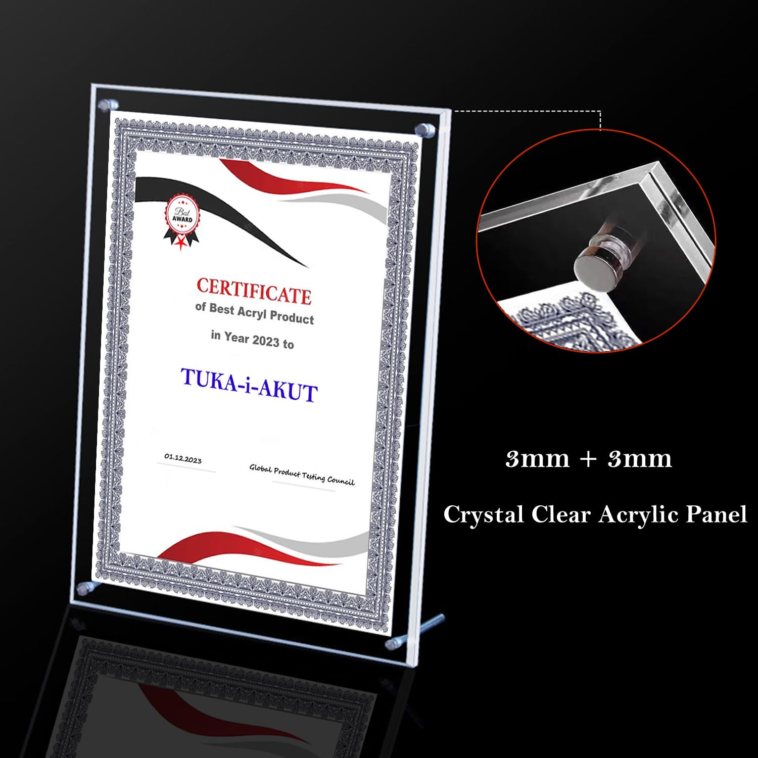 TUKA-i-AKUT TKD9400-A4-5x Lot de 5 cadres en acrylique double panneau transparent pour photos, documents, affiches, brochures certifiées