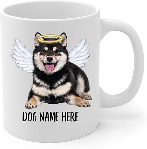Miniatura 1 de Taza de café conmemorativa con nombre personalizado, diseño de alas de ángel Shiba Inu con nombre, regalo de condolencias para los amantes de los