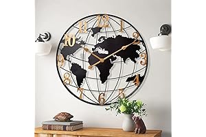 Sleek 24 Inch Silent World Wall Clock with Metal Frame