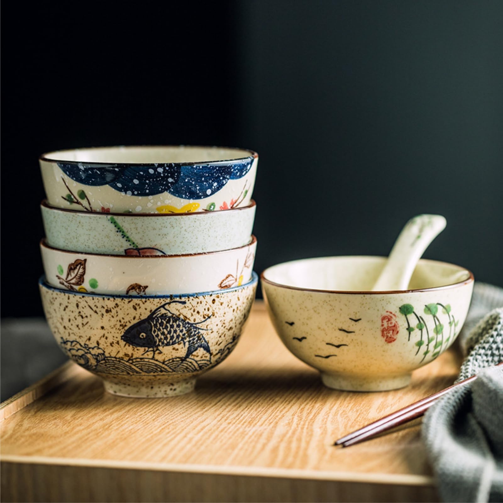 Amazon.com: Nagpew 6 Pack Retro Ceramic Bowls for Rice, Soup