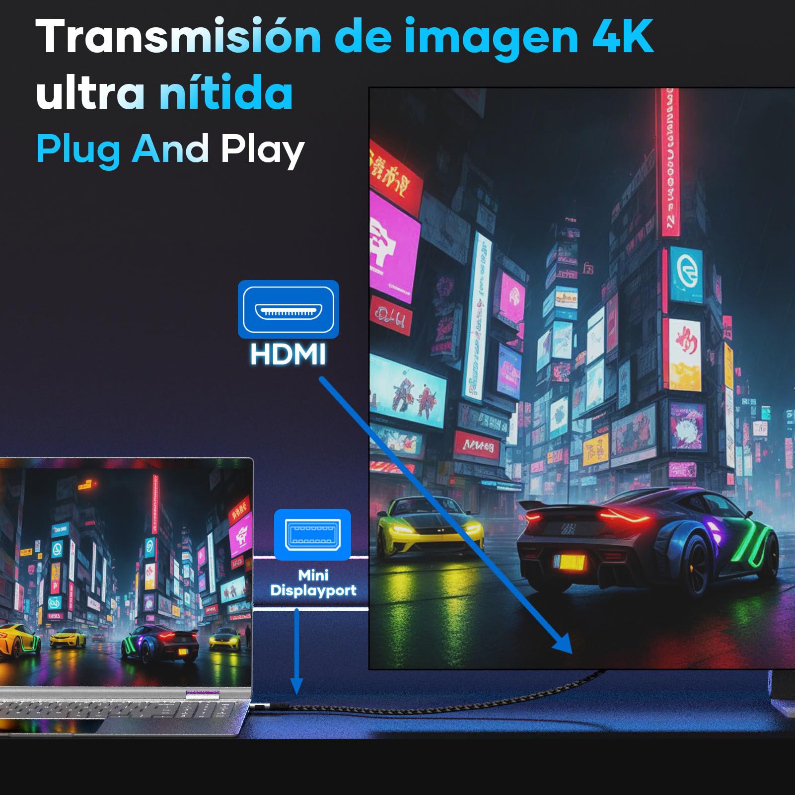 Cable 4K Mini DisplayPort a HDMI,[2K 60Hz,1080P@120Hz,Carcasa de Aluminio] para Thunderbolt 1/2 (Mini DP) Cable HDMI de Nylon Trenzado Compatible con MacBook Air,MacBook Pro,iMac,Surface Pro,XPS 2M