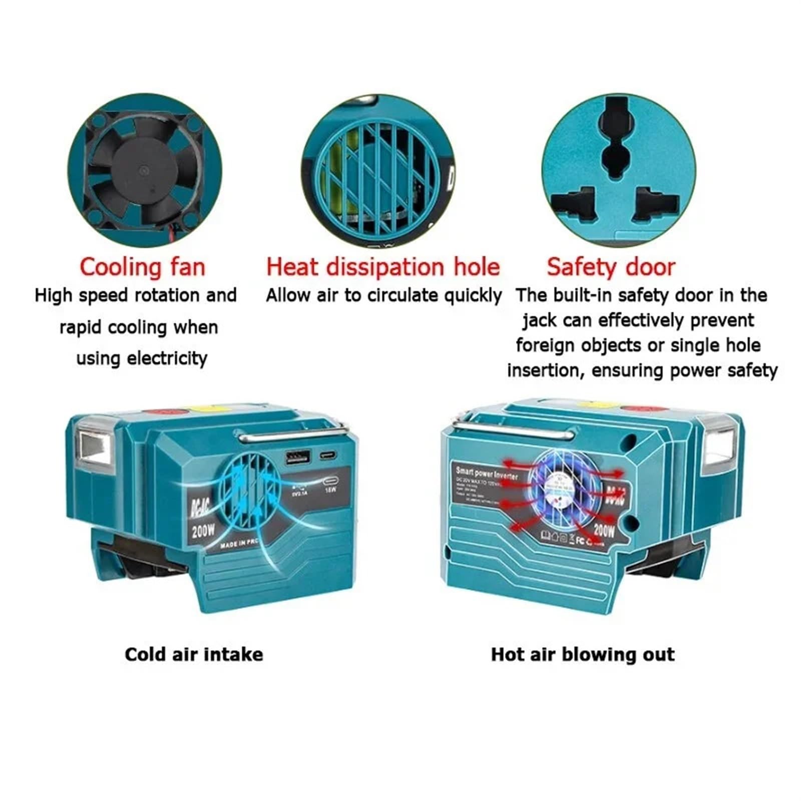 Inwertery, 18 V akumulatorowy zewnętrzny przenośny falownik 200 W AC 120- zmodyfikowany zasilacz sinusoidalny(For Milwaukee 120V)