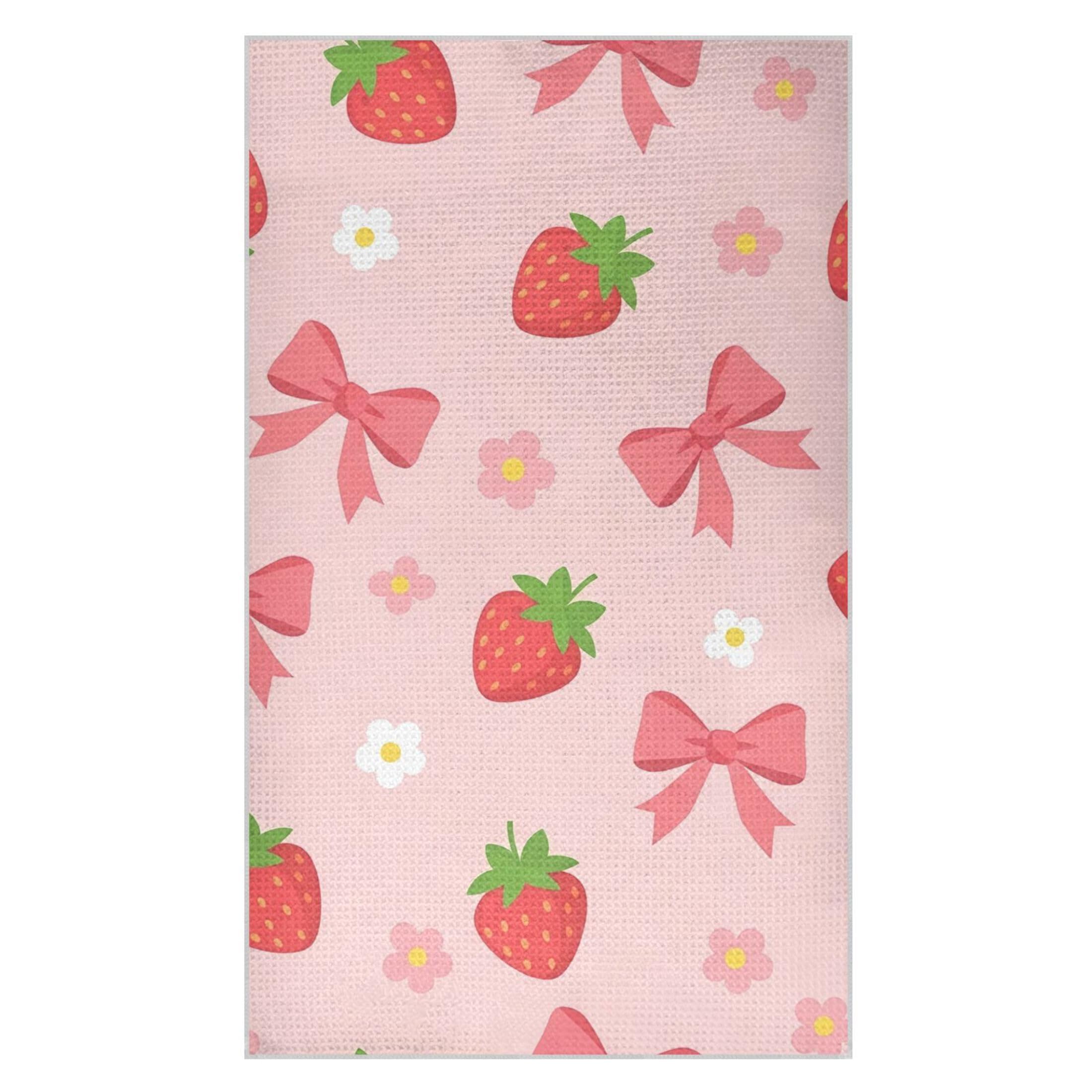 Fuauuyl Strawberry Kitchen Towel Waffle Weave Dish Towels Soft Absorbent Hand Towel Microfiber Lint Free Dish Cloths for Kitchen, 18x30 in