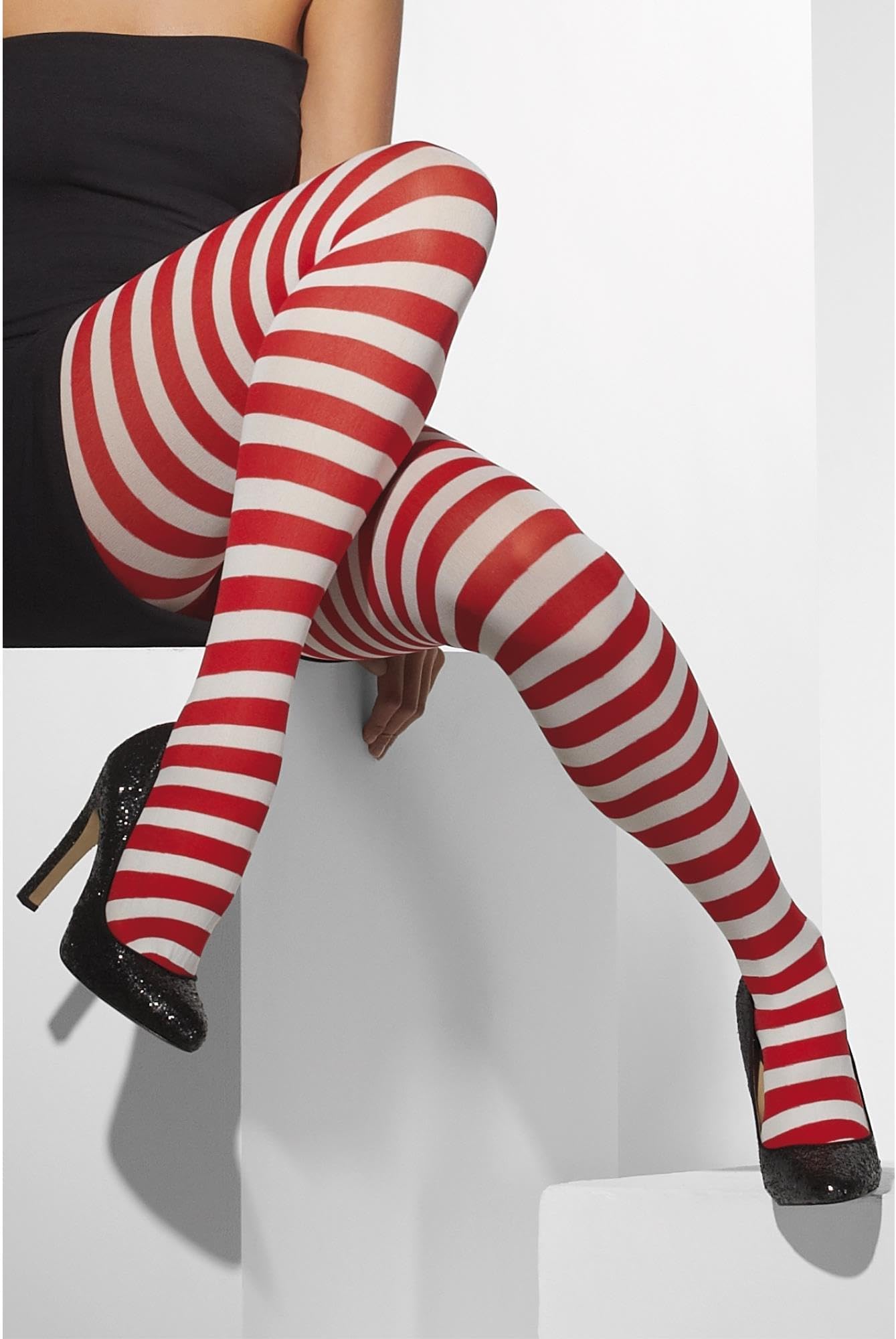 Red and White Striped Tights, Adult Fancy Dress Hosiery, Festive Costume Accessory, Women's Candy Cane Patterned Tights for Christmas, Halloween, or Themed Parties