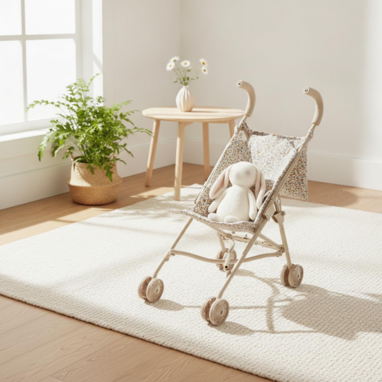Kinder Lauflernwagen Kinderwagen Puppenwagen Spielwagen Faltbar mit Bequemem Schiebegriff Stoffbezug Und Leiser Mobilität für Kleinkinder Rollenspiele Wohnzimmer Reisen