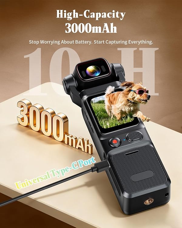 JIALAIWOWO 4K Vlogging Camera (WiFi & 64GB Card), POV Camera with 3000mAh Battery, 1.69" Display, 6-Axis Stabilizer & EIS, IP65 Waterproof, 150° Wide-Angle Body Cam, Pocket Handheld Cam for Travel by JIALAIWOWO - Image 5