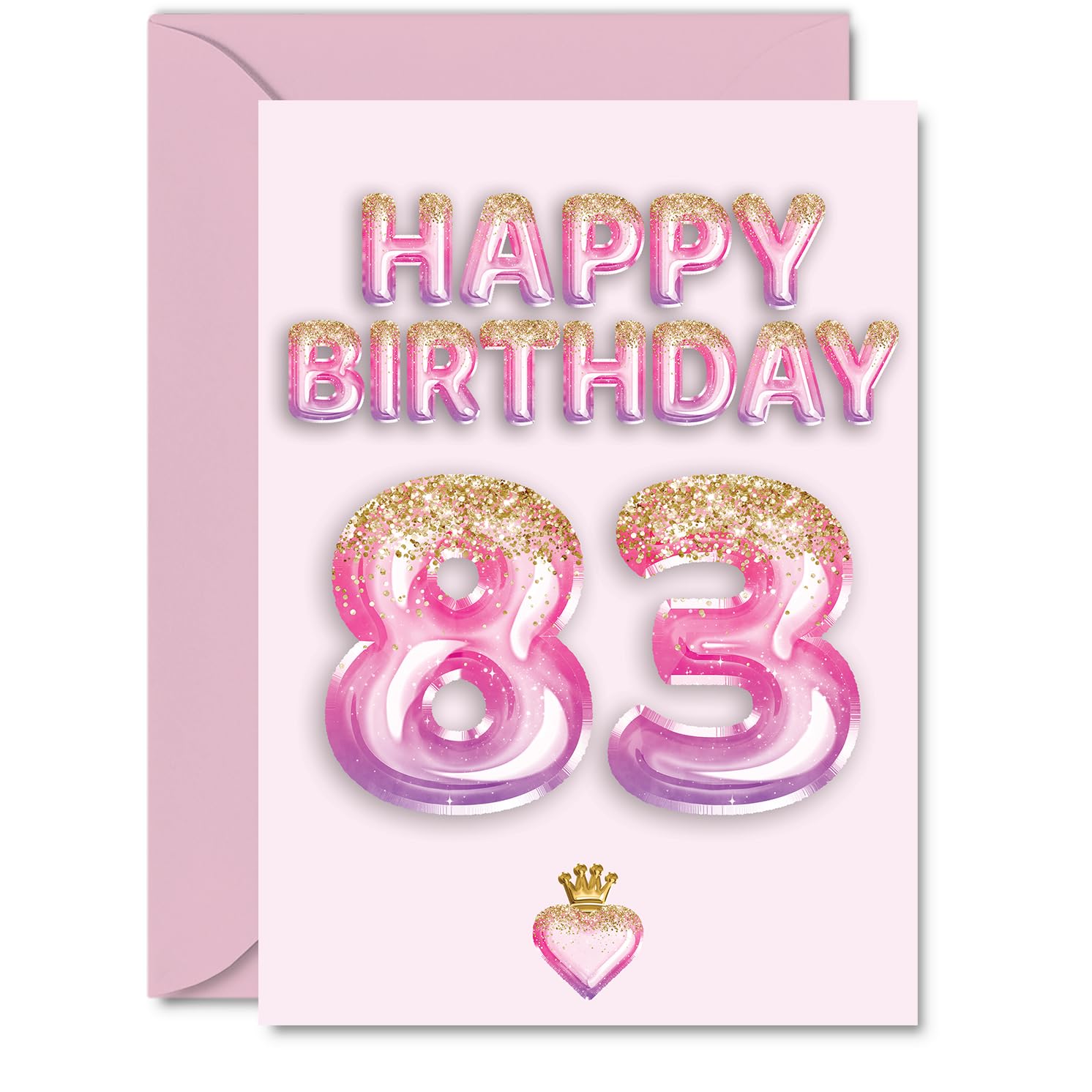 83rd Birthday Cards for Women and Men, Pink & Purple Glitter Balloons
