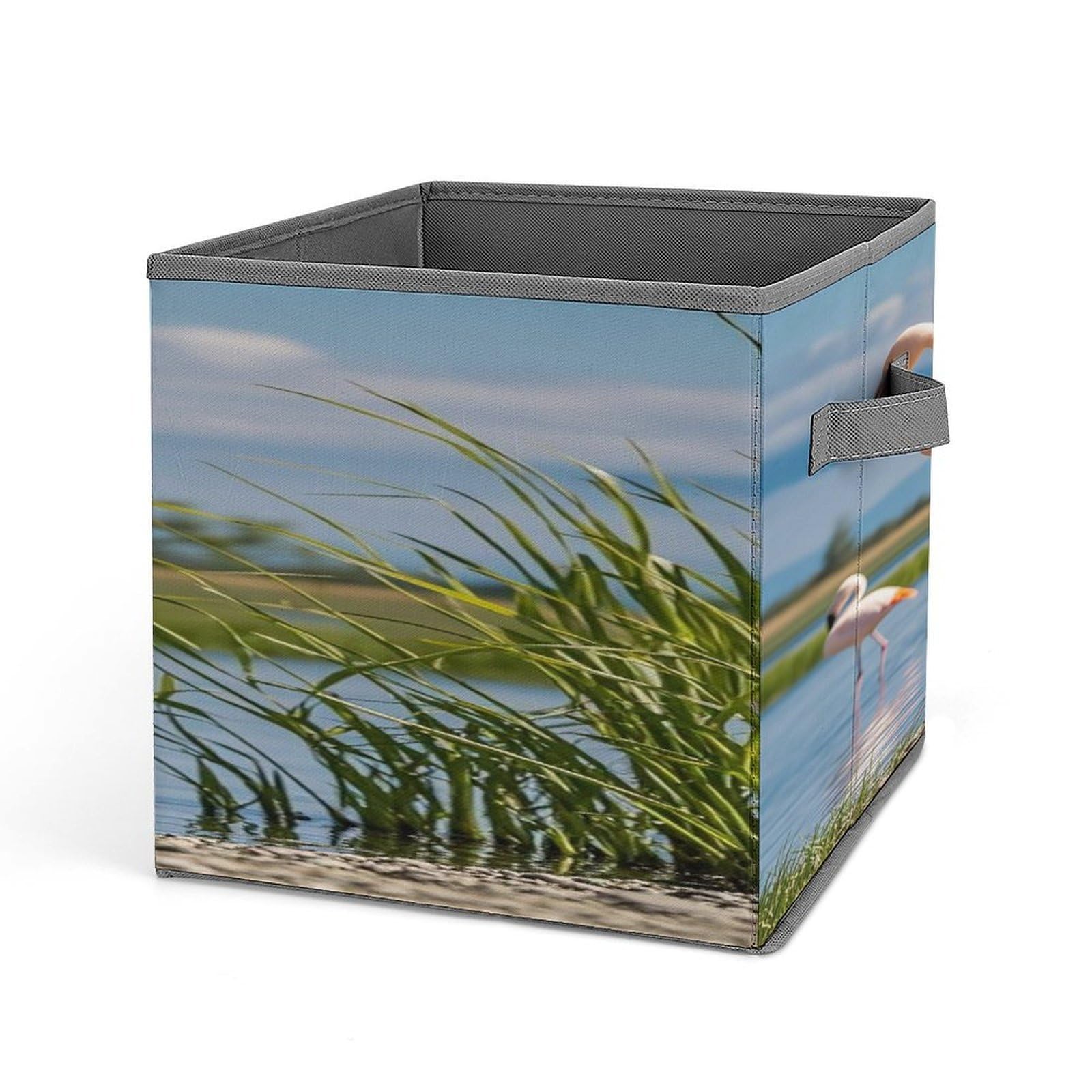 LZQPOEAS Flamingos Storage Bins with Handle Large Capacity Stackable Cube Storage Bins Sturdy Fabric Closet Organizers for Shelves Decorative Foldable Storage Boxes