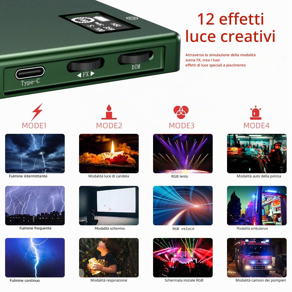 RGB LED Fotografica, Luci Fotografiche con 4000mAh Batteria CRI 97+ RGB LED Video 12 Modalità di Illuminazione, Luce Fotografica per Youtube Vlog