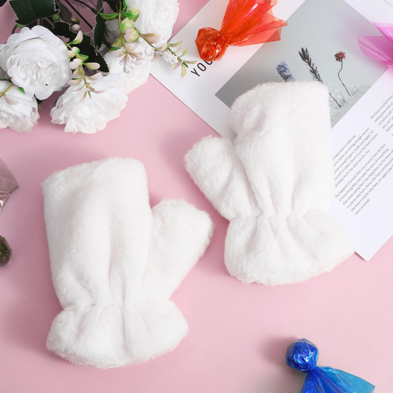 Grevosea Guantes sin dedos para mujer, guantes cálidos de invierno, guantes peludos suaves de medio dedo para correr, ciclismo, conducción, escribir, Halloween, cosplay, accesorios de disfraz