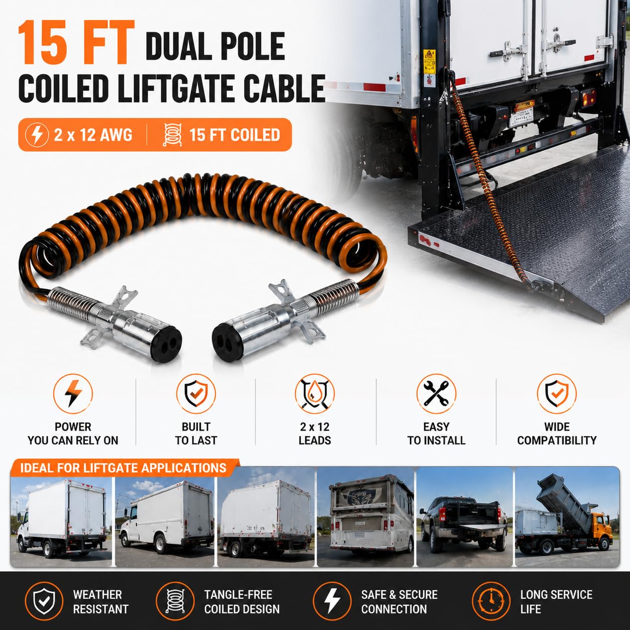 Cavo di ricarica elettrica a spirale bipolare da 4,5 m con 2 cavi da 12 x