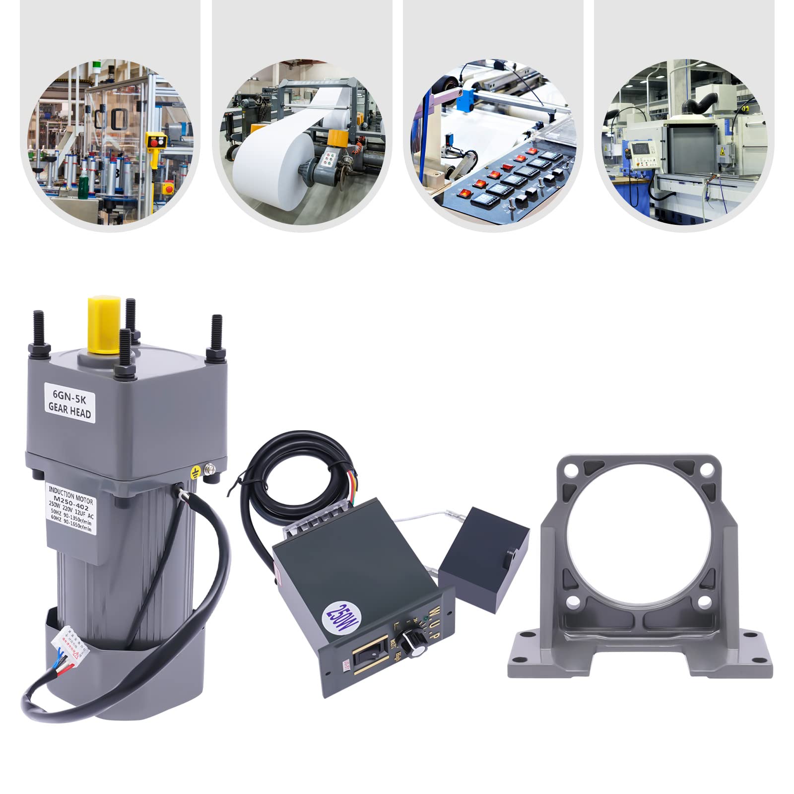 220 V CA, motor de alto par de revoluciones, unidad de engranaje del motor, carcasa de aluminio, ventilador de rodamiento de bolas fuerte, con velocidad variable, regulador ajustable, motor de