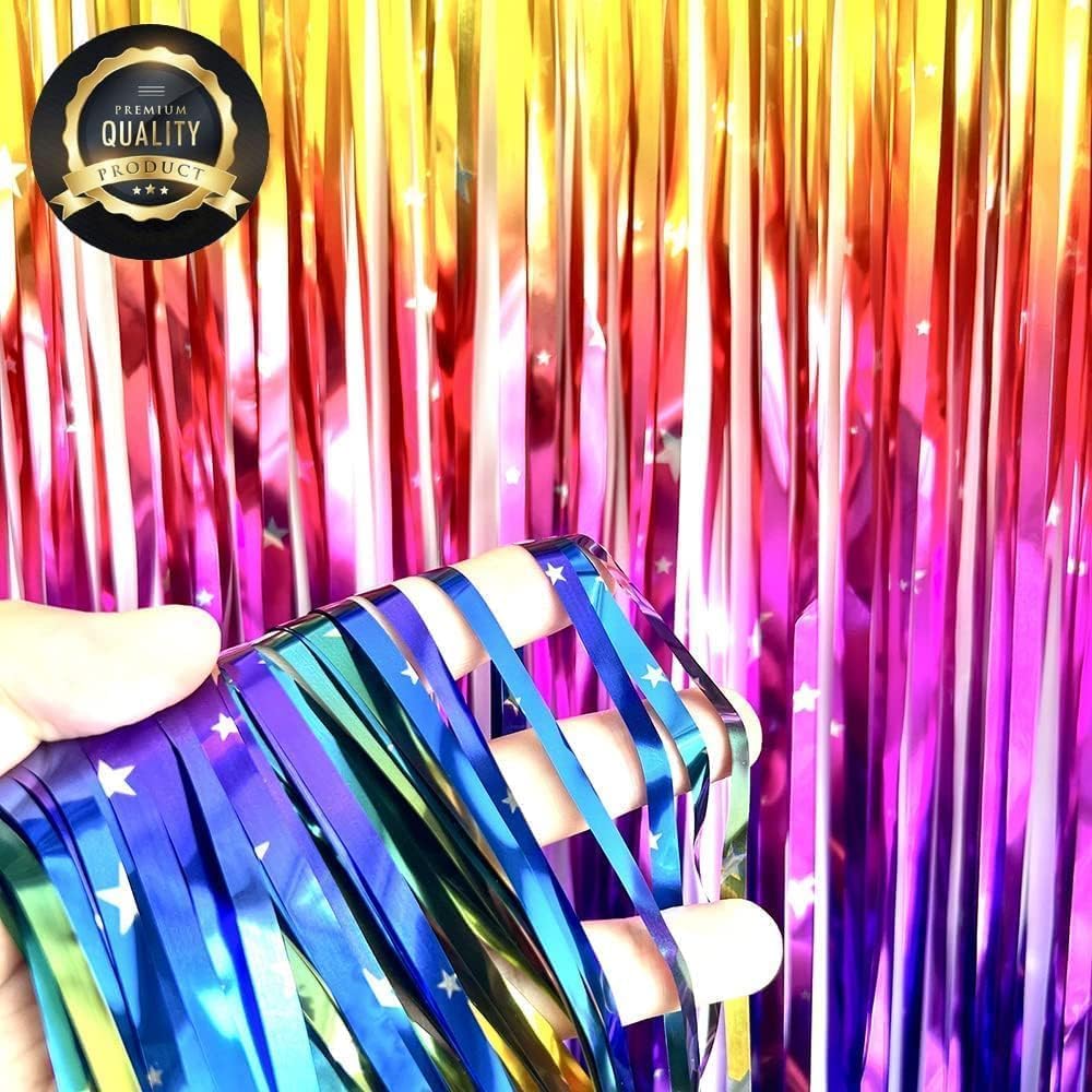 Paquete de 4 cortinas de flecos de papel de aluminio arcoíris brillante, telón de fondo metálico para cabina de fotos, accesorios para cumpleaños, despedida de soltera, día del orgullo gay,