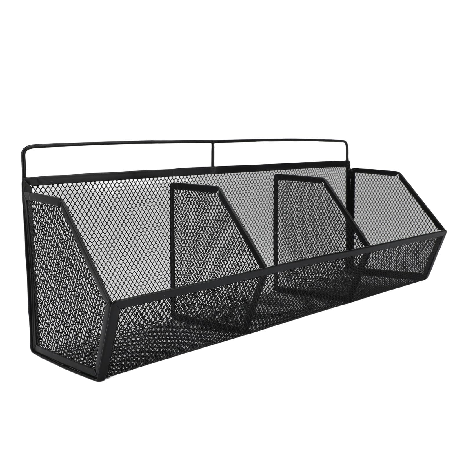 Cesta de alambre de metal, 3 rejillas para colgar en la pared, organizador de almacenamiento de apertura inclinada para cocina, baño, lavandería, hogar, cafetería, oficina, garaje (negro)