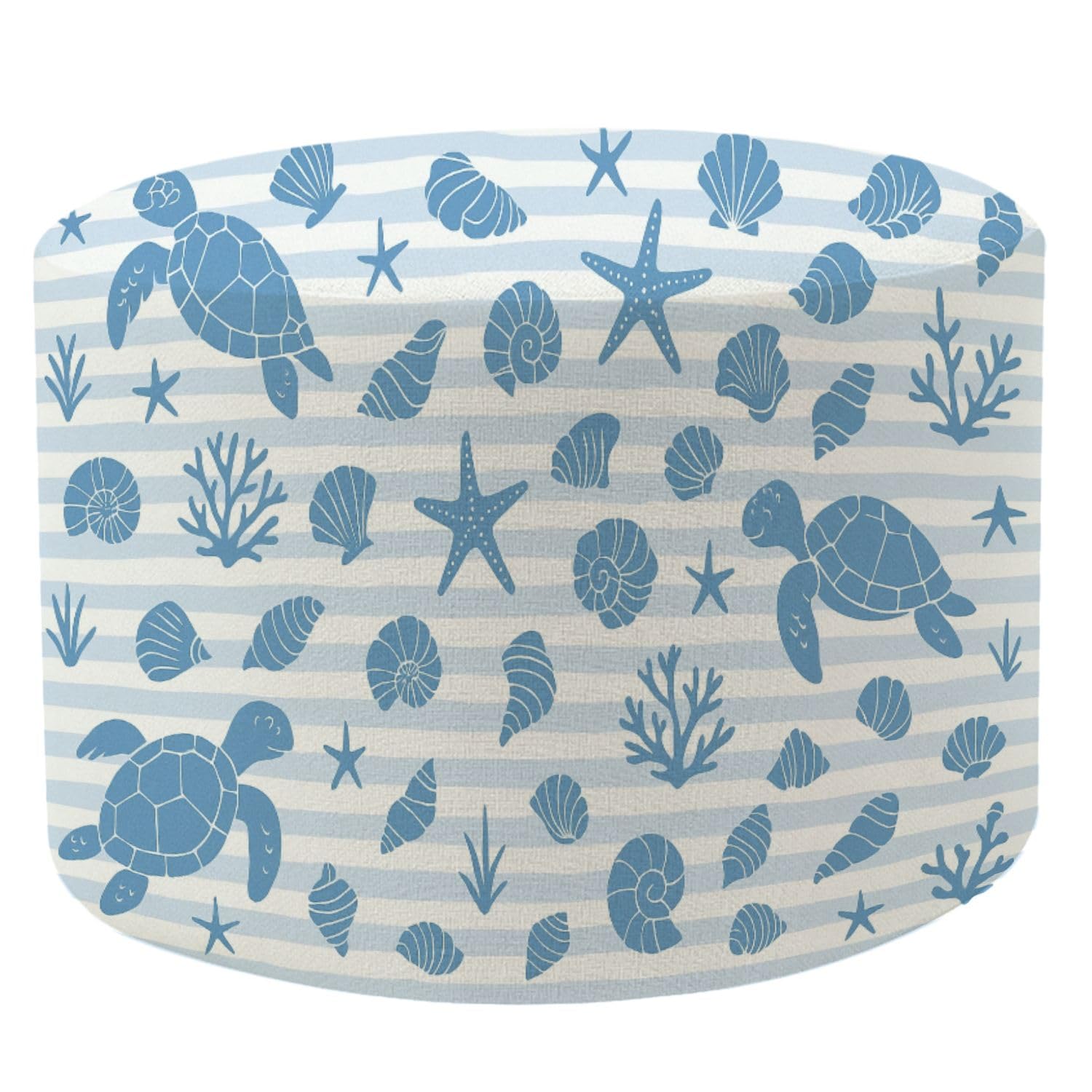 Round Pouf Ottoman Blue seamless underwater life objects seashells starfish corals sea Foot Stool Foot Rest Floor Stool Bean Bag Chair Cotton Linen Removable Indoor Outdoor for Living Room Bedroom