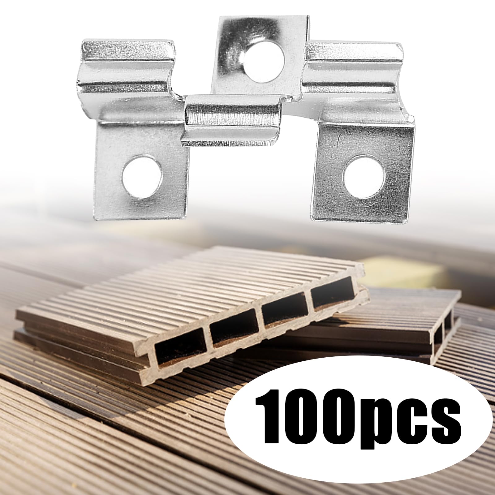 100 sztuk klipsów ze stali nierdzewnej WPC, 6,5 mm, klipsy do tarasów, śruby mocujące, zakres zacisku 6,5 mm, klipsy mocujące do podłóg tarasowych (6,5 mm)