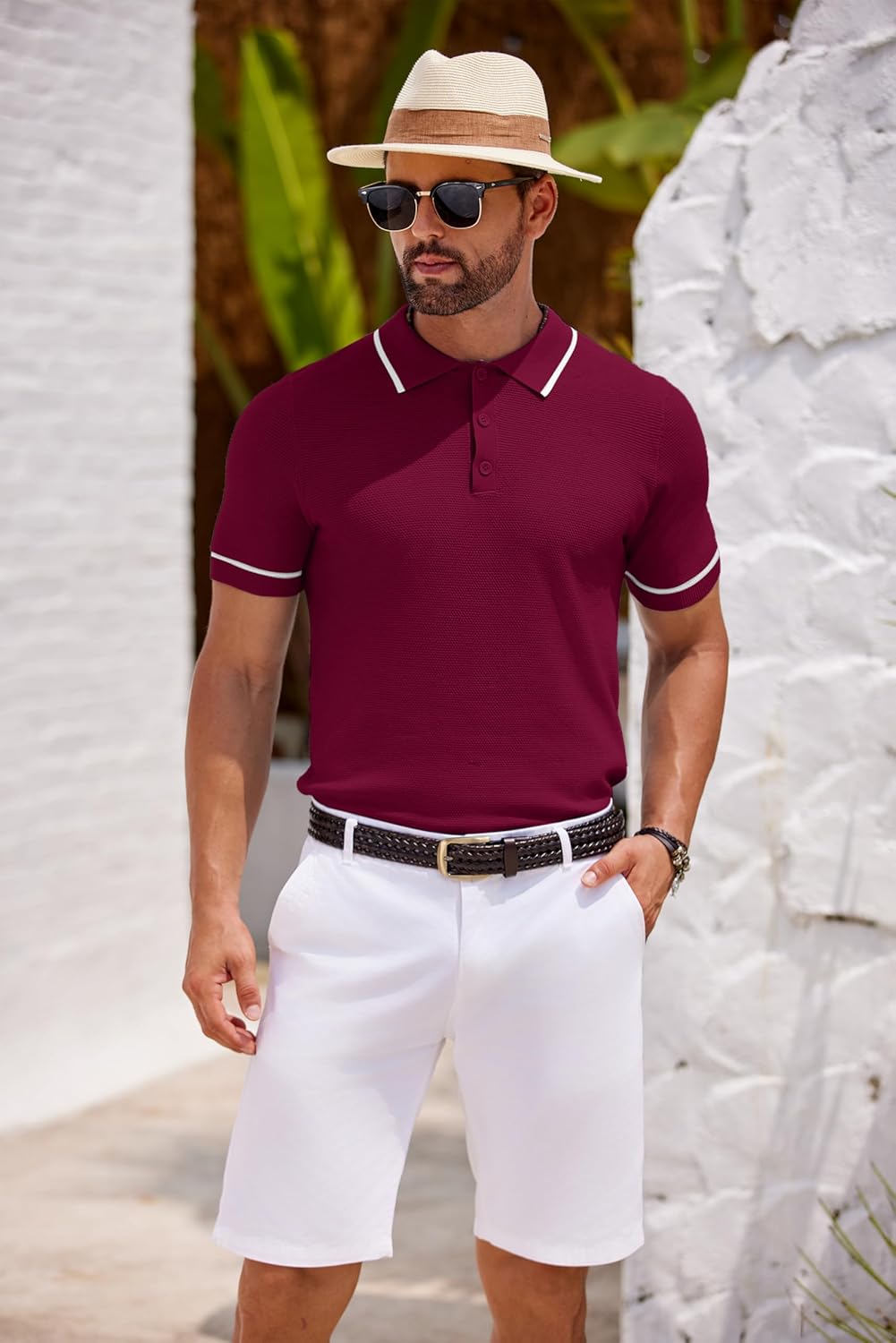 COOFANDY Men's Knit Polo Shirts Casual Short Sleeve Button Down Shirts Crochet Classic Golf Polo Collared Shirts - Image 4