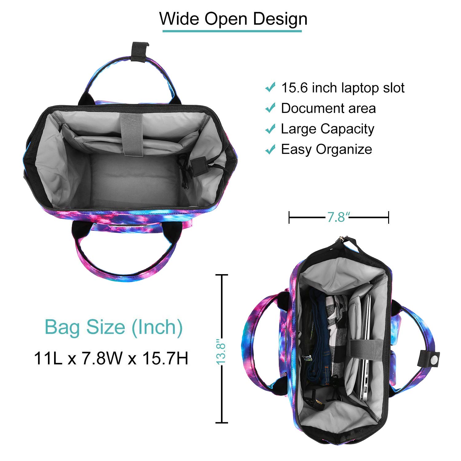 BRINCH Laptop Backpack 15.6 Inch Wide Open Computer Backpack Laptop Bag College Rucksack Water Resistant Business Travel Backpack Casual Daypack with USB Charging Port for Women Men, Starry Sky Computers